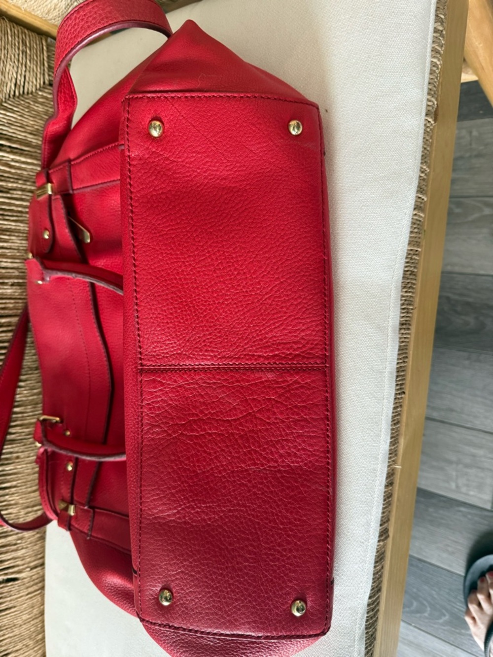 Banana Republic Red lined Leather Tote Handbag with Gold Hardware - Picture 8 of 16